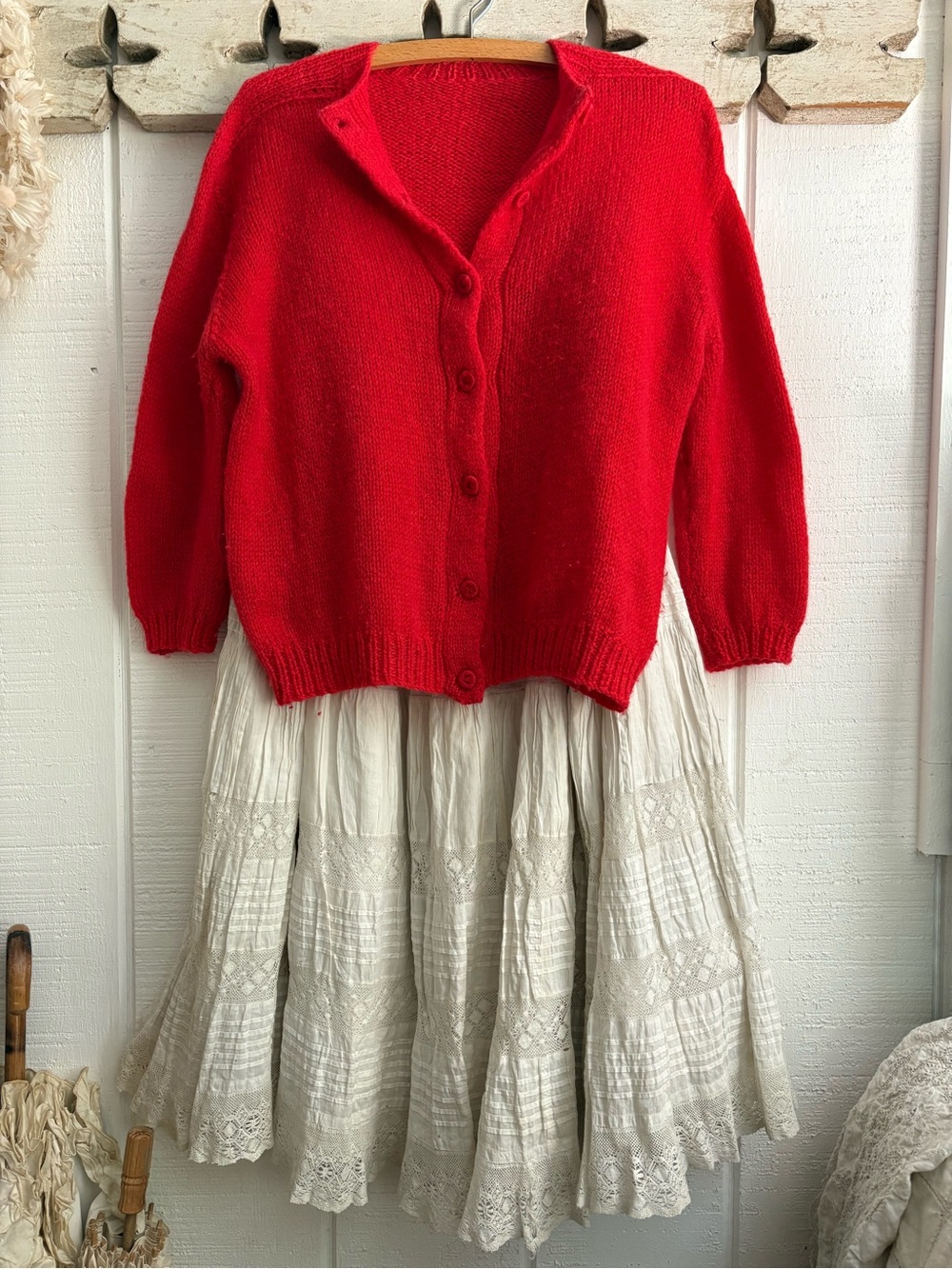 Handmade Red Button-Up Women's Cardigan Sweater